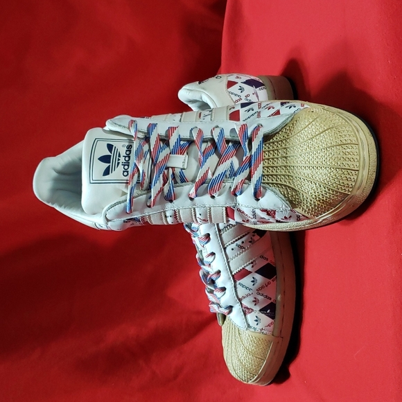 adidas Other - Adidas Superstar 2006 White Blue Red Diamond Trefoil Logo Pattern Men's 10